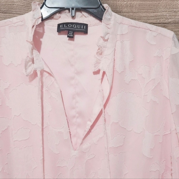 Eloquii Mini Pink Chiffon Tiered Ruffle Dress with Bow Neck Long Sleeve Boho - Picture 5 of 12